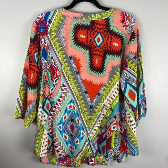 ORIENTIQUE Naturally Australian Multi Coloured Aztec Button Down - Picture 9 of 9